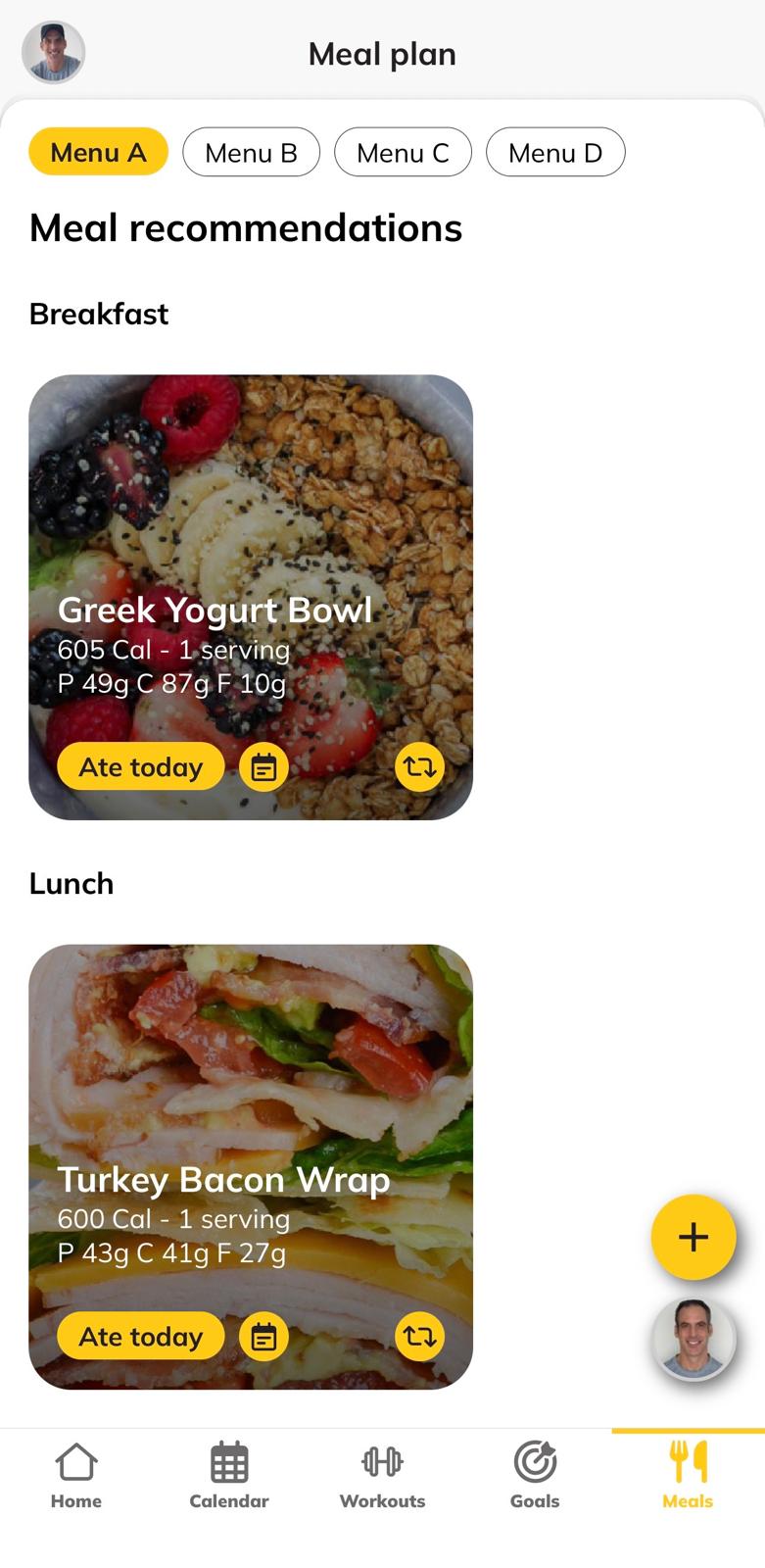 Nutrition guidance inside the training app
